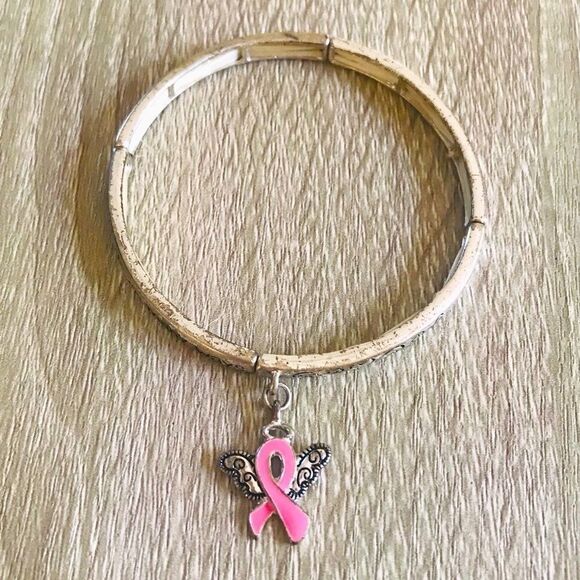 “Breast Care Awareness” Stretchy Bangle Charm Bracelet - Picture 1 of 4